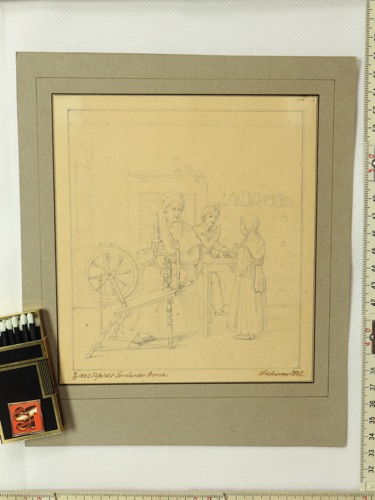 Christian Andreas Schleisner Zeichnung antik 1832 Webstuhl Interieur